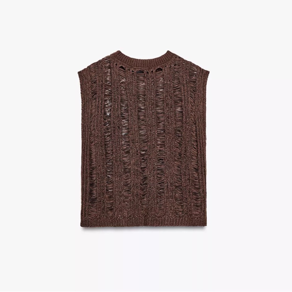Zara ribbon Knit top, brown - Picture 9 of 15
